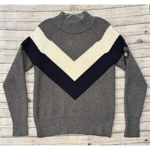 Alp N Rock Womens Chunky Knit Sweater Sz M Gray Blue Crewneck Chevron V Pattern